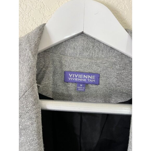 Vivienne Tam Womens Lurex Cropped Blazer Jacket Medium Gray with Silver Metallic - Picture 3 of 8
